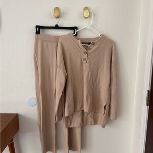 Beige Knit Sweater and Pants Set
